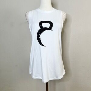 Zyia Active White Kettlebell Graphic Muscle Tank Top Womens Medium Gym Workout